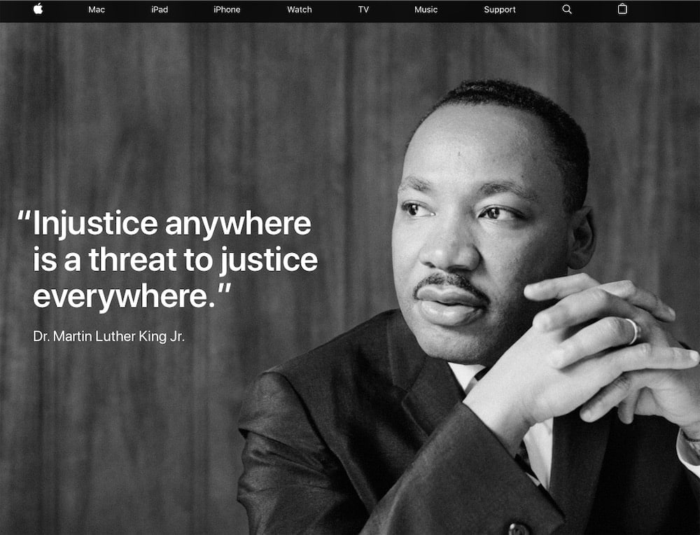 Hommage à Martin Luther King Jr sur apple.com 